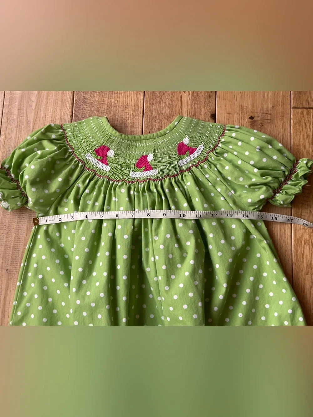 Castles & Crowns Green Polka Dot Smocked Christmas Santa Hat Dress size 6
